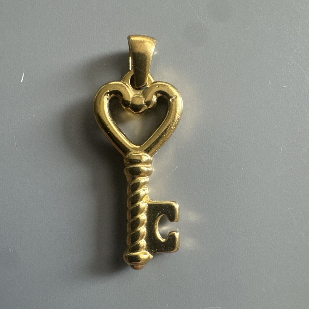 Key Heart Pendant Gold Plated Stainless Steel Gift Charm